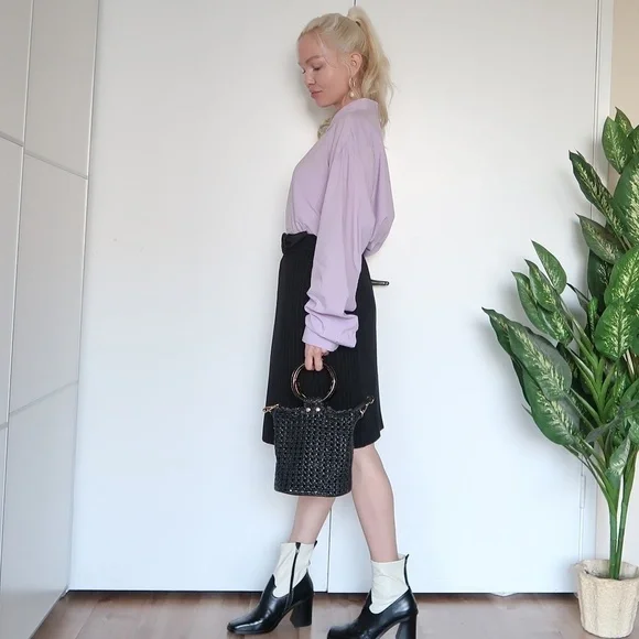 Tahari striped career midi skirt with belt